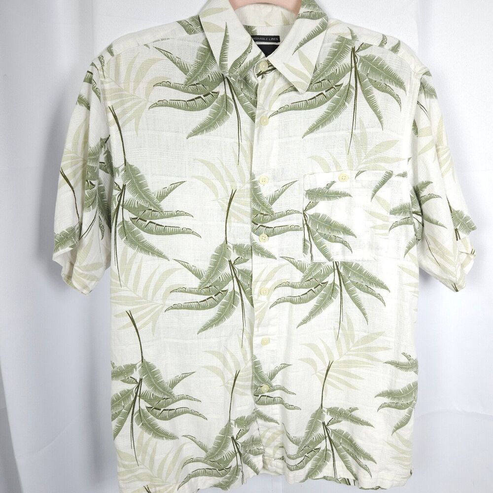 Marc Edwards Hawaiian Palm Tree Shirt‎ Mens Medium Linen Blend